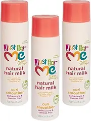 Just For Me Natural Hair Milk Curl Smoother (3 Pack) - Defines Curls & Controls Frizz, Contains Coconut Milk, Shea Butter, Vitamin E, Sunflower Oil, Lightweight Moisture, 8 oz