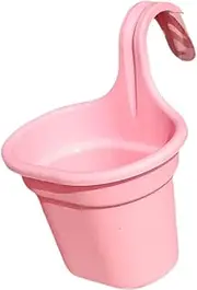 Dualoai Hanging Flower Pot with Drainage Holes,Plant Holder Wall Planter for Railing Patio, Pink