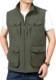 [AKTQL88] Men's Gilet Multi-Pocket Sleeveless Jacket Outdoor Leisure Fishing Vest Multi-Functional Photography Travel Vest