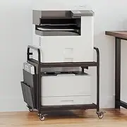 MIXISAV Heavy Duty Printer Stand with Industrial Locking Wheels, Height Adjustable Rolling Printer Cart with Power Outlets and USB Ports, Under Desk Printer Table Storage Shelf for Home Office (Brown)