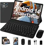 Dghrti Tablet 10 Inch Android 14, 22GB RAM + 128GB ROM (1TB TF), Octa-Core CPU, 8000mAh, Widevine L1, Dual WiFi, BT 5.0, Face ID, 5MP+8MP, with Metal Case, Keyboard and Mouse Black