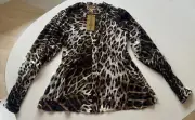 NWT! ROBERTO CAVALLI AT H&M LEOPARD PRINT SILK SMOCKED BLOUSE TOP 40/US 8-10