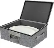 VERONLY Platter Storage Case - Plate Storage Containers with PVC Windows,16.5 * 12.6 * 5.5'', Stackable China Storage Containers Hard Shell,4 Felt Dividers Included for Dish, Plate, Dinnerware (Gray)