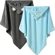Hooded Baby Towels 32x32'' Soft Baby Bath Towel 2Pcs Absorbent Cute Elephant and Dog Hood Towels Large Towel for Boy Girl, Toddler, Newborn Essentials-