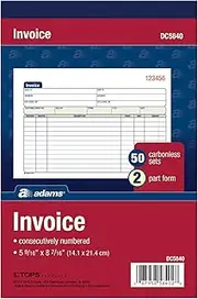 Adams Invoice Book, 2-Part, Carbonless, 5-9/16 x 8-7/16 Inches, 50 Sets per Book (DC5840)