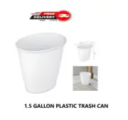 1.5 GALLON PLASTIC TRASH CAN Small Narrow Oval Garbage Bin Waste Basket White