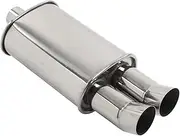 XTevu Dual Outlet Exhaust Muffler, 64mm Stainless Steel, Universal DTM Style for Car, Silver Muffler Replacement
