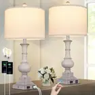 26 Farmhouse Table Lamps Set 2 Rustic Touch Control Bedside Lamps 2 USB Ports AC