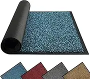 Mibao Door Mats Indoor and Outdoor, Doormat 58 x 120 Cm Blue Black, Washable Door Matts Indoor, Heavy Duty Non-slip Entrance Mat, Shoes Scraper, Super Absorbent Front Door Mat Carpet