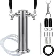FERRODAY Kegerator Tower Dual Faucet Beer Tower Double Tap Beer Tower Dispenser Beer Tap Kegerator Parts Stainless Steel Tower Brass Faucet Stainless Core Pre-assembled Lines 3" Keg Tower Beer Keg Tap