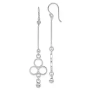 Sterling Silver Rhodium Plated Circles With Bead Dangle Earrings