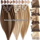 Ombre 100% Real Hair Clip In Remy Human Hair Extensions Full Head Weft Highlight