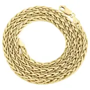 Real 10K Yellow Gold 4mm Hollow Palm Wheat Chain Rounded Necklace 22 - 30 Inch