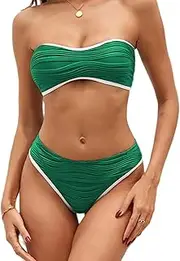 [ZAFUL] Women's Floral Print Cinched Tie Cami Bandeau Bikini Set Swimsuit
