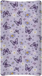 Zanxiantu Butterfly Purple Changing Pad Cover for Baby Girls Boys Special Comfort Diaper Change Table Pad Covers Soft Breathable Changing Pad Sheets