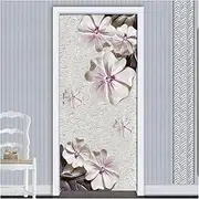 Door Stickers PVC Self-Adhesive Door Sticker Embossed Flowers Wallpaper Mural for Door Home Decor 3D(95x215cm)