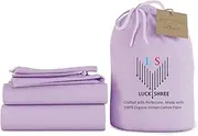 LuckShree Small Double Organic Cotton Sheets 800-Thread-Count Sateen Weave 15-inch Deep Pockets - Lilac