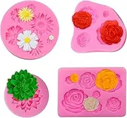 4Pcs Fondant Mould Set for Cake Decorating - 3D Silicone Flower Molds for Icing, DIY Daisy and Rose Shapes - Jelly, Candy, Sugar, Chocolate, and Soap Making