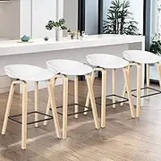 ALFORDSON 4 Pcs Wooden Bar Stools Dining Kitchen Barstools Counter Dining Chair with Footrest 67cm Seat Height for Home Bar Dining Room, Wade White