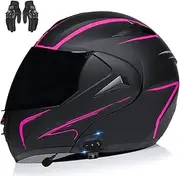 Bluetooth Full Face Motorcycle Helmet, DOT/ECE Approved Flip Up Double Visor Helmet, Built-in Dual Speaker with Microphone for Men and Women