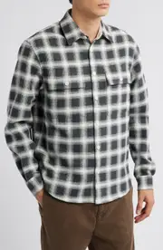 BOSS Owen Shadow Check Button-Up Overshirt in Open Grey at Nordstrom, Size Medium