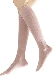 [PLZSITDOWN] Women's Knee High Socks - Pure Vertical Stripe Soft Cotton Thin Casual Stocking Tube Socks, Pink