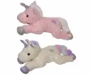 LYING DOWN UNICORN WITH SPARKLING HEARTS 55CM PINK, OR WHITE