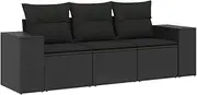 vidaXL 3 Piece Garden Sofa Set with Cushions - Black/PE Rattan - Storage Function, Modular Design - Outdoor Patio/Terrace/Backyard Furniture ```