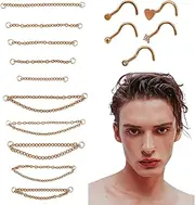 NICENEEDED Pack of 15 Nose Chain Nose Stud Set Gold-Coloured Nose Chain for Nostrils Nose Piercing Jewellery Nose Tassel Ring Stud Earrings