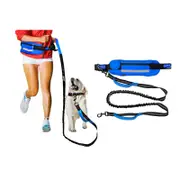 Hand Free Dog Leash With Zipper Pouch Dual Padded Handles Bungee for Jogging and Running Your pet-Blue