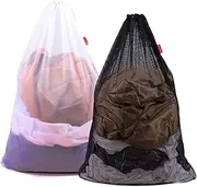 DuomiW Mesh Laundry Bag Heavy Duty Drawstring Bag, Factories, College, Dorm, Travel and Apartment Dwellers, 24 x 36 Inches, 2 Pack, Black&White