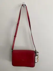 Authentic Dkny Sutton Leather Bryant Flap Crossbody - Red