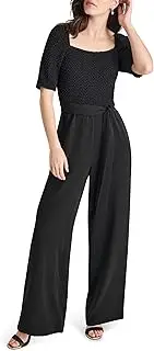 [DKNY] Women's Elbow Sleeve Smocked Top with Drapey Crepe Pant Casual Night Out Dress