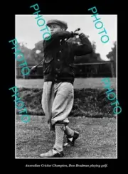 OLD POSTCARD SIZE PHOTO AUSTRALIAN CRICKET LEGEND DON BRADMAN PLAYING GOLF