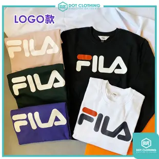 FILA LOGO 黑 白 淺灰 基本款 小LOGO 刺繡 大學T 毛巾布 台灣公司貨 零碼出清 DOT聚點