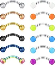 [Briana Williams] 12pcs Eyebrow Nose Lip Tragus Helix Daith Rook Piercing Bars 8mm 16G Stainless Steel Curved Barbell Banana