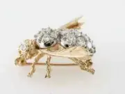 14KYellow Gold Plated 2.50Ct Round Cut Lab Created Diamond Bee Design Brooch Pin