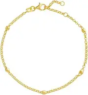 [JewelryWeb] 14k Yellow Gold 3mm Sparkle Cut Bead Station Adjustable Bracelet 18 Centimeters Link-Bracelet for Women