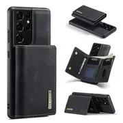 DG MING For Samsung Galaxy S21 Ultra Premium Trifold Wallet Leather Case With 2-in-1 Magnetic Detachable Card Holder Pocket Cover - Black