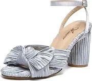 [Athlefit] Women's Open Toe Chunky Heels Pleated Bow Ankle Strap Heeled Sandals Wedding Bridal Shoes