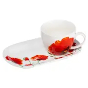 2pc Ashdene Red Poppies Floral 400ml Mug & Plate Set New Bone China Tableware