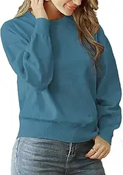 [NAVYN] Women's Chic O-Neck Knitted Sweaters Top Base Layer Casual Loose Fit Sweater Soft Pullovers for Autumn & Winter(Blue,S/Small)