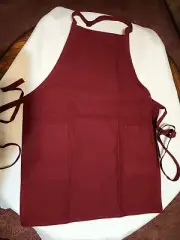 Fame Fabrics 2 Patch Pocket Bib Apron Burgundy Adjustable Neck Strap