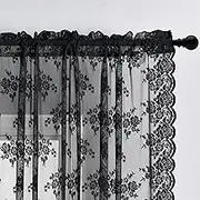 Kotile Short Black Lace Curtains 36 Inch Length 2 Panels, Country Rustic Floral Goth Floral Sheer Curtains for Small Window, Rod Pocket Privacy Lace Cafe Curtains, 42 x 36 Inch Each, 1 Pair, Black
