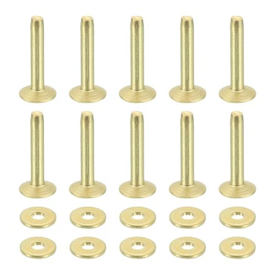 25 Set 9x3.3x19mm Solid Copper Rivets and Burrs Leather Fastener, Gold Tone