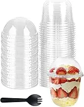 Hniuyun 50 Pcs 12 oz Dessert Cups with Dome Lids and Spoons, Clear Dessert Pots, Appetizer Serving Bowl for Dessert Pudding Yogurt Fruit Party