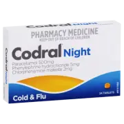 Codral Nightime Cold & Flu 24 Tablets Relief Headaches Fever Body Aches