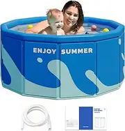 Folding Swimming Pool | Hot Day Round Safety Non-Slip Outdoor Bathing Pool - Blue, 180cm H x 90cm W | Recreational, Social, Pet, Indoor/Outdoor Use