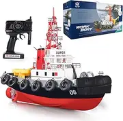 Ssccgym 23.6" Inch 60CM US Remote Control Tug Boat RC Fireboat 4CH Electric RC Rescure Watercraft 15km/h w/Powerful Motors Spaying Water on Lake Pool for Boy Kids 8y+ RTR