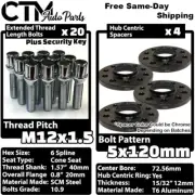 4x 12mm Thick 5x120 72.56mm CB Wheel Spacer w/ Chrome 12x1.5 Spline Bolt Fit BMW (for: BMW)
